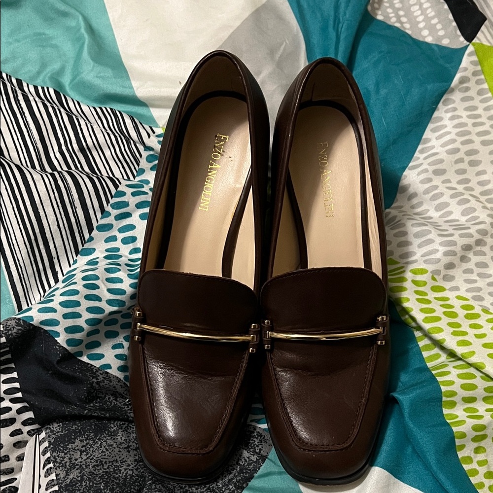 Enzo Angiolini Dark Brown Loafers with Gold Accent